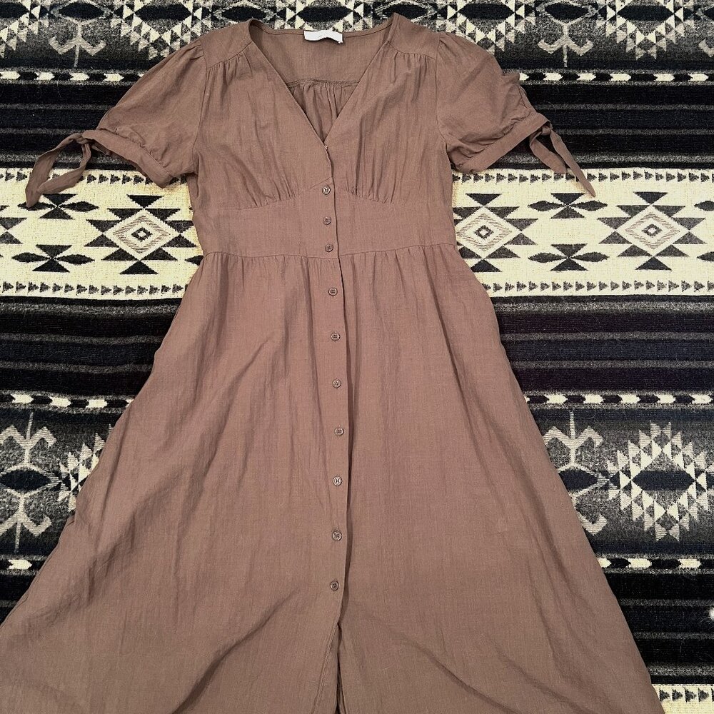 Womans linen blend size M Olive Green cottage core dress
